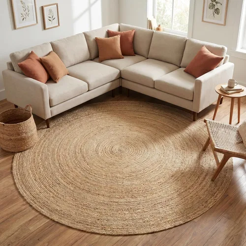 Miniatura 14 de Alfombra de punto de ganchillo tejida a mano, de yute, redonda, de 3 pies, natural, antideslizante, hecha a mano, para cocina, sala de estar