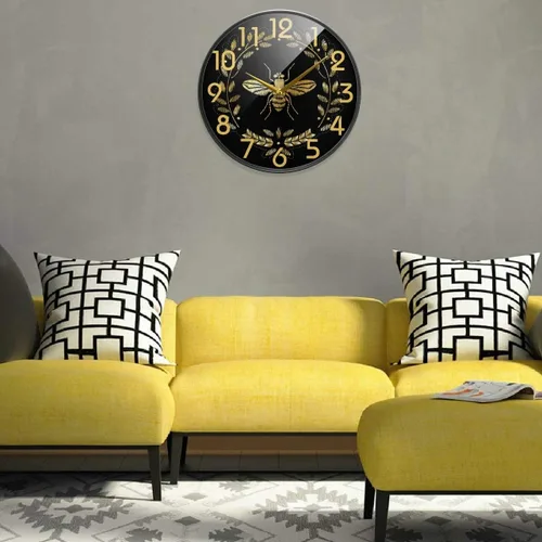Miniatura 4 de Naanle Golden Bee - Reloj de pared redondo con patrón de insectos, silencioso de 9.5 pulgadas, funciona con pilas, de cuarzo, analógico, silencioso