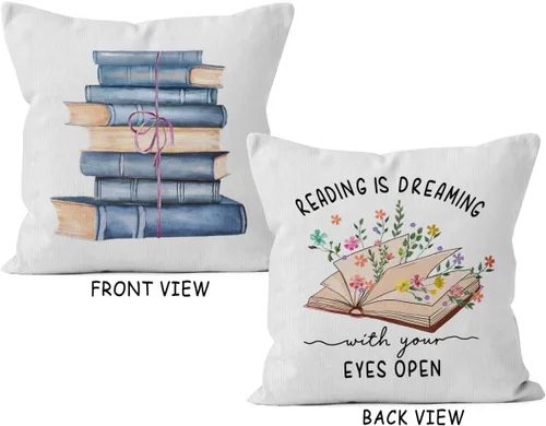 Miniatura 2 de HIWX Fundas de almohada de lectura de libros, fundas de almohada de aula de 18 x 18 pulgadas, la lectura es soñar con tus ojos abiertos, funda