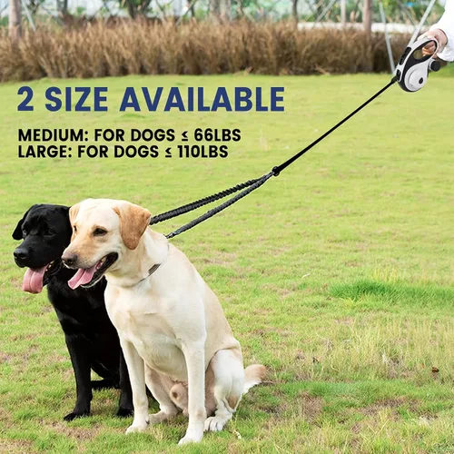 Miniatura 2 de Correa retráctil doble para perros medianos (hasta 66 libras cada uno), correa de doble cabeza para mascotas con bolsas para excrementos y luz LED
