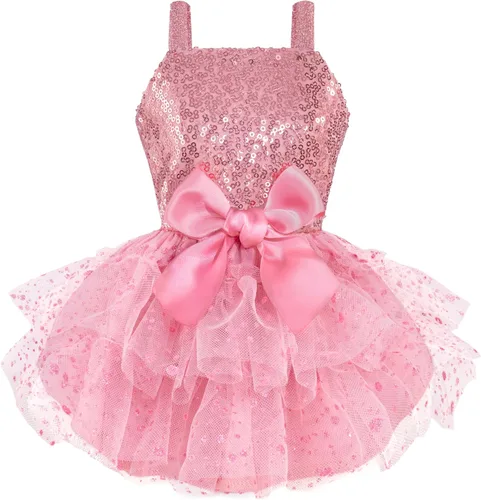 Miniatura 10 de Fitwarm Vestido tutú para perro con lentejuelas brillantes, traje de Navidad de lujo para perros pequeños y niñas, ropa para mascotas, color dorado