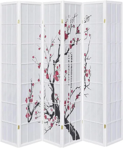 Miniatura 10 de Legacy Decor Biombo de 4 paneles para habitación con diseño de ciruelo en flor. Negro