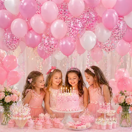 Miniatura 6 de Globos rosa y blanco, 60 paquetes de globos de 12 pulgadas de color rosa claro y blanco con globos de confeti para decoraciones de fiesta