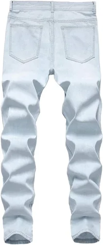 Miniatura 2 de Jeans rasgados a rayas laterales para hombre, corte recto, desgastados, con agujeros destruidos, pantalones de mezclilla casuales ajustados