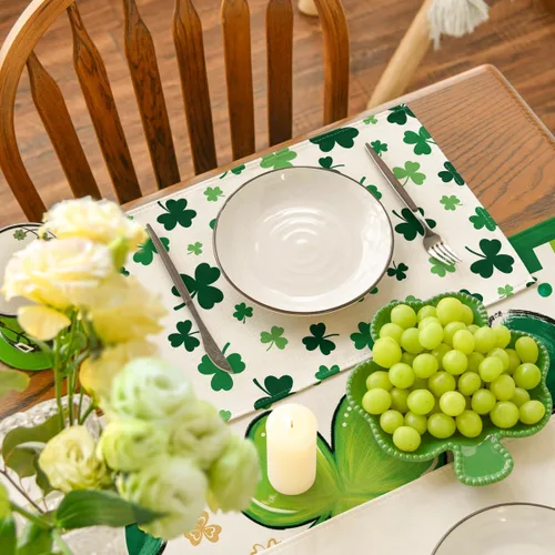 Miniatura 5 de Artoid Mode Juego de 4 manteles individuales del día de San Patricio con trébol beige de 12 x 18 pulgadas para decoración de fiestas, cocina, comedor