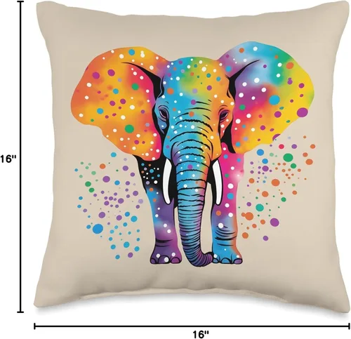 Miniatura 4 de Rainbow Elephant Colorful Polka Dot Almohada colorida de lunares con diseño de elefante, 16 x 16 pulgadas, multicolor