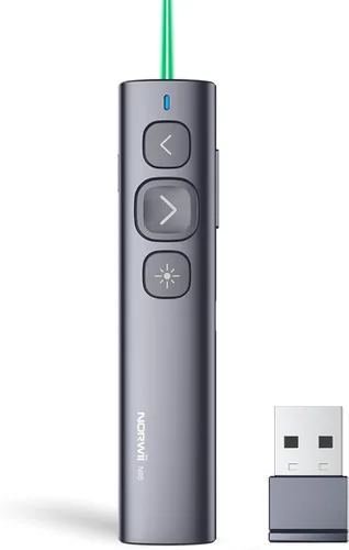 Norwii Clicker de presentación N95, clicker de PowerPoint para control remoto de presentación, puntero inalámbrico recargable, avance de USB A