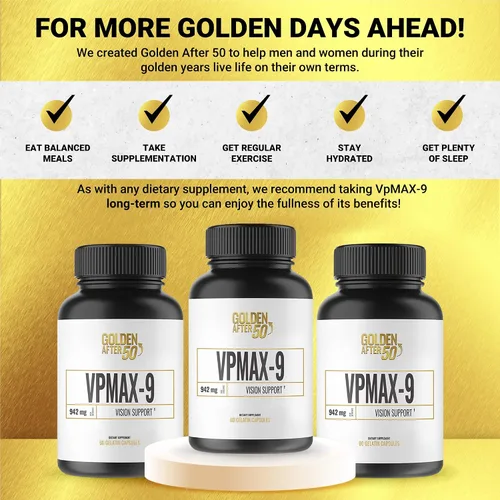 Miniatura 7 de Golden After 50 VpMax-9 - Suplemento antioxidante y cuidado de la vista con vitaminas oculares, luteína, licopeno y extracto de arándano - 60