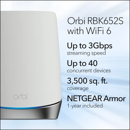Miniatura 2 de NETGEAR Orbi Sistema WiFi 6 de malla de tres bandas para todo el hogar (RBK652S) - Router + 1 extensor de satélite - Características de seguridad