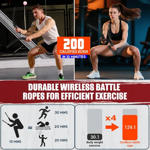 Miniatura 3 de Weighted Ropeless Battle Ropes, Heavy Duty Portable Cordless Battle Ropes for Home Gym with Poster, Exercise Ropes for Strength Building, Cardio