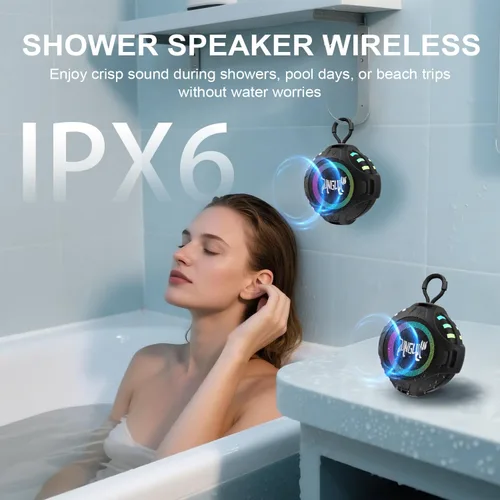 Miniatura 2 de Altavoz Bluetooth inalámbrico, altavoz portátil de dientes azules con IPX6 impermeable, batería de 2500 mAh, emparejamiento TWS, luz RGB, micrófono