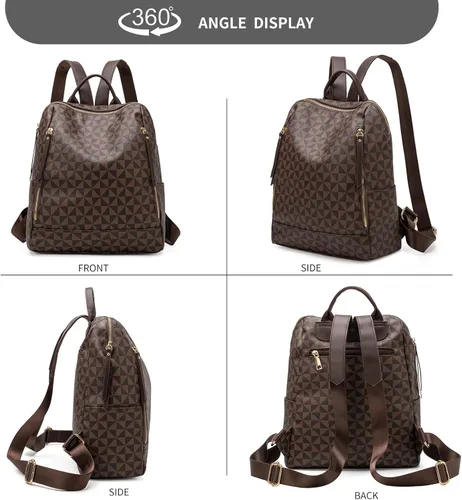 Miniatura 6 de Mochila Monedero para Mujer de Cuero Anti-robo Grande de Diseñador de Moda Mochila de Viaje Bolsa Mochila para Hombre Bolsas de Hombro, A-Marrón