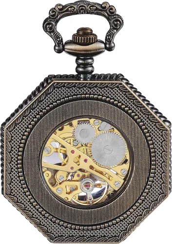 Miniatura 6 de ShoppeWatch Reloj de bolsillo para hombre con cadena Reloj de bolsillo vintage de cuerda a mano Reloj de bolsillo clásico con movimiento