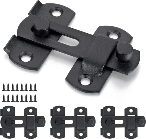 Miniatura 5 de INIRET Paquete de 4 pestillos para puerta de granero, 2.75" x 2.02" acero inoxidable negro mate, pestillo de puerta abatible de granero, cerradura