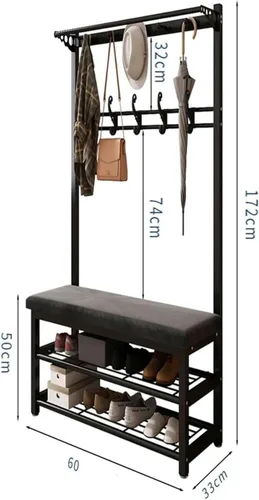 Miniatura 4 de Perforación para ropa, Perchero, Perchero, Zapatero, Entrada, Almacenamiento, Diseño 4 en 1, Con Ganchos Colgantes, Muebles de acento industrial