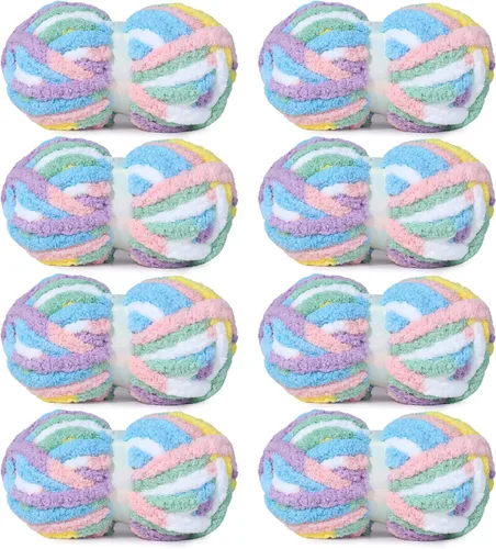 Miniatura 18 de HOMBYS Paquete de 8 hilos gruesos gigantes para tejer a ganchillo/tejer a mano, súper voluminosos, grandes, suaves, esponjosos, tie dye de felpa
