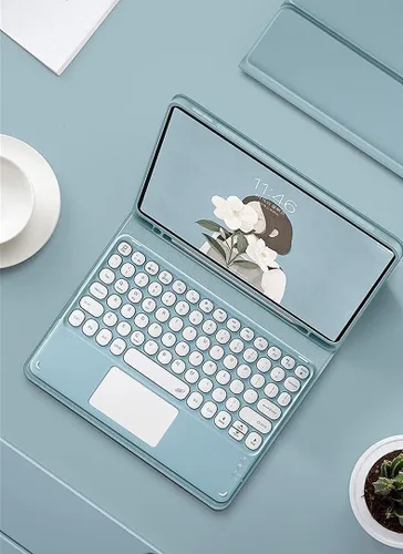 Miniatura 6 de Funda para teclado para Galaxy Tab S10 Lite/ S10 FE/S9FE/S9/S8 /S7, teclado desmontable con trackpad, funda tipo folio delgada con soporte para Azul