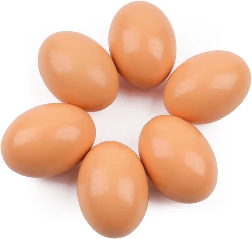 Miniatura 9 de YunKo Huevos falsos de madera para decoración del hogar, huevos de Pascua marrones y blancos para hacer que las gallinas pongan huevos 12 12 huevos