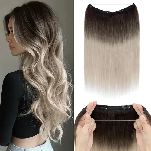 Miniatura 32 de Extensiones de cabello en aureola de cabello humano real, Extensión de cabello Halo 100% cabello humano, Extensiones de cabello con alambre, Lacio