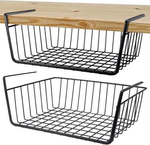 Cesta de almacenamiento debajo del estante, cesta de alambre para el hogar, cesta de almacenamiento colgante de metal debajo del estante, cesta de