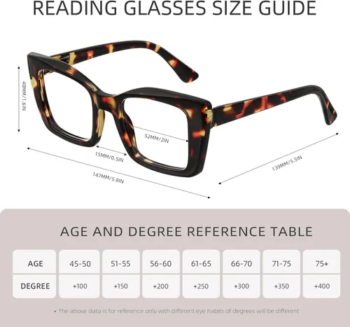Miniatura 5 de 3 Pack Reading Glasses for Women Oversized Square Reading Glasses Blue Light Blocking Spring Hinge Readers