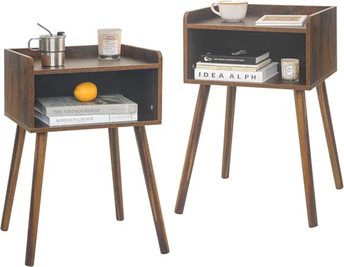 Miniatura 11 de MaxSmeo - Conjunto de 2 mesitas de noche, mesa auxiliar de estilo moderno de mediados de siglo para dormitorio con almacenamiento, pequeño juego
