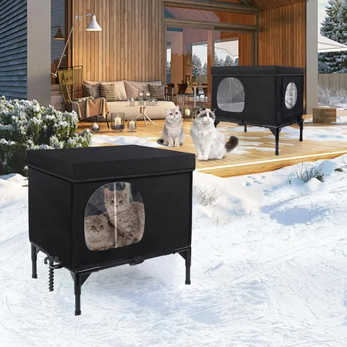Miniatura 9 de Casa para gatos al aire libre, resistente a la intemperie, aislada, para gatos con cojín acogedor, refugio elevado para gatos al aire libre