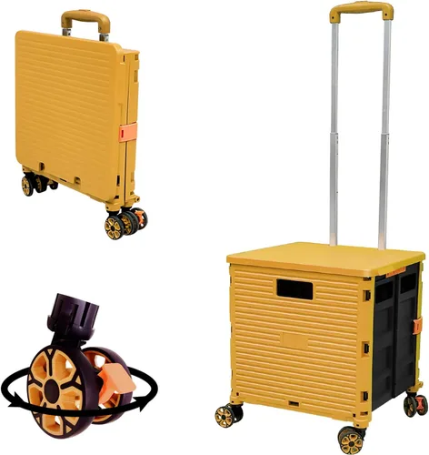 FELICON SELORSS Carro de Utilidad Plegable Carro de Mano Plegable con Mango Telescópico de Plástico Resistente Cesta Plegable de 4 Ruedas Giratorias
