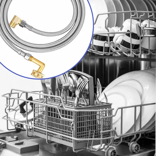 Miniatura 7 de Kit de instalación para lavavajillas, conector trenzado de acero inoxidable para lavavajillas, línea de suministro de agua de 6 pies con extremos