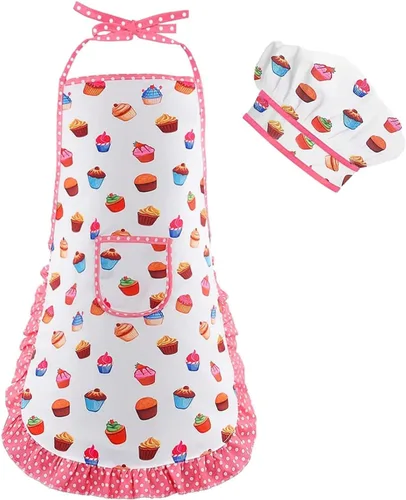 Juego de 2 piezas de delantal y gorro de chef para niños, atuendo ajustable de cocina y horneado para niños, disfraz de juego de rol para niños de 3