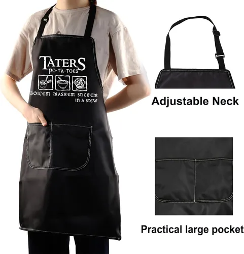 Miniatura 4 de WZMPA Divertido delantal de cocina Taters Patatas Hervir 'Em Mash' Em Stick' Em en un delantal ajustable con bolsillos