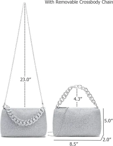 Miniatura 7 de YIKOEE Bolso de mano brillante con diamantes de imitación para mujer, con cadena gruesa