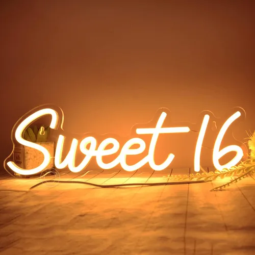 Miniatura 7 de SYLHOME Letrero LED de Neón Dulce 16 para Chicas Adultas Dormitorio Feliz Decoración de Pared de Fiesta de Cumpleaños 16 Años Banner de Hermana