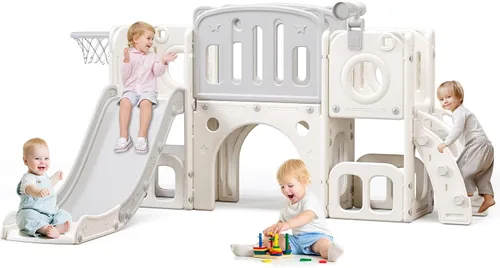 Miniatura 8 de Tobogán 8 en 1 para niños pequeños, tobogán escalador para niños con espacio de almacenamiento y escalones antideslizantes, juego para interiores
