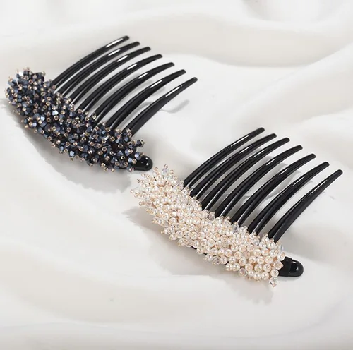 Miniatura 6 de Peine lateral de perlas para mujer, peines de pelo con diamantes de imitación, 7 dientes, accesorios de cristal vintage, accesorios para tocados