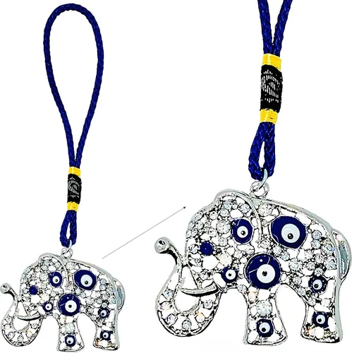 Miniatura 8 de LUCKBOOSTIUM Elegante adorno colgante de elefante plateado en cadena de bolas, dije y signo de buena suerte y bendición, accesorios decorativos