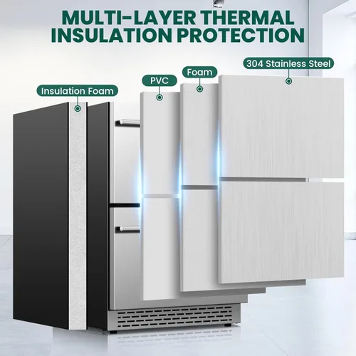 Miniatura 5 de Refrigerador de cajones para exteriores de 24 pulgadas, con puerta de acero inoxidable, para debajo del mostrador, refrigerador independiente