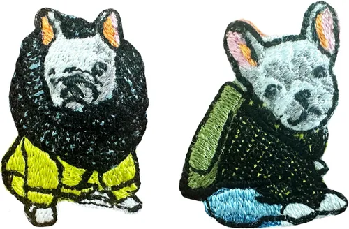 Miniatura 2 de TH - Juego de 2 minúsculos, bulldog francés, cachorro, mascota, perro, lindo logotipo de dibujos animados, 25 parches para coser para planchar