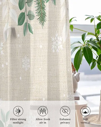Miniatura 4 de Cortinas traslúcidas de eucalipto de Navidad de 39 pulgadas de largo, juego de 2 paneles de cortinas para cocina, dormitorio, sala de estar
