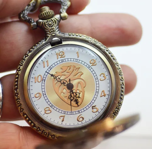Miniatura 3 de CoolRings - Reloj de bolsillo anatómico con forma de corazón, estilo antiguo, tono bronce con cadena para hombre o mujer