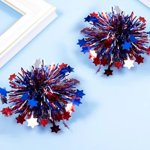 Miniatura 4 de Pinzas patrióticas para el 4 de julio para niñas y mujeres, con lazo metálico para animadora, con purpurina, rojo, blanco y azul, accesorios