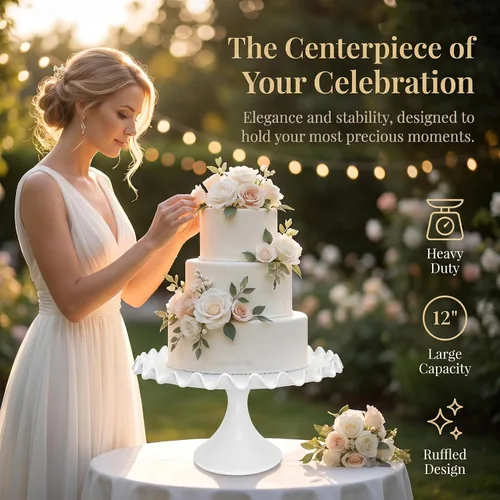 Miniatura 2 de Soporte redondo de porcelana para tartas de 12 pulgadas, soporte de postre blanco para bodas, fiestas de cumpleaños