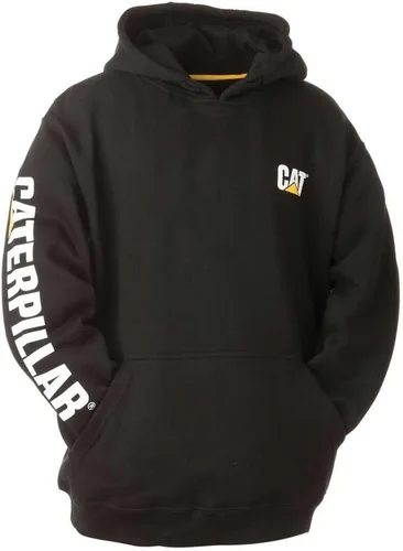 Caterpillar Sudaderas con capucha para hombre con logotipo de CAT en el pecho y la manga con gestión de cables S3, Negro -