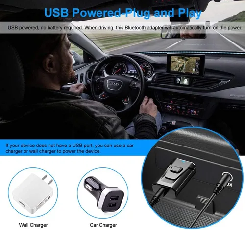 Miniatura 6 de Adaptador auxiliar Bluetooth para automóvil, receptor de música estéreo inalámbrico 5.0 con cancelación de ruido, kits de automóvil manos libres
