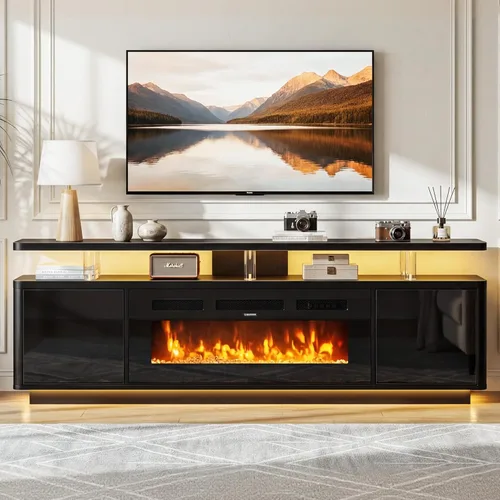 Miniatura 9 de oneinmil 70" Fireplace TV Stand for Living Room, Electric Fireplace Entertainment Center with Dual LED Lights & Storage Cabinets, Fits TVs up to