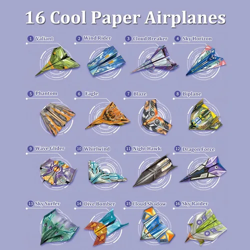 Miniatura 4 de Xuoent Paper Airplanes for Kids, Paper Airplane Craft Kit with 32 Colorful Origami Papers, Easy Fold Paper Plane Kit for Boys and Girls Ages 6-12+