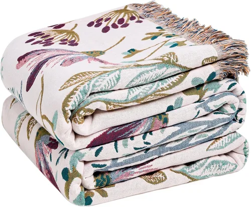 Miniatura 27 de Cobija para cama de estilo bohemio, 100 % algodón, ultra suave, edredón rústico, cobija de otoño, estampado floral, cobija grande rústica para sofá