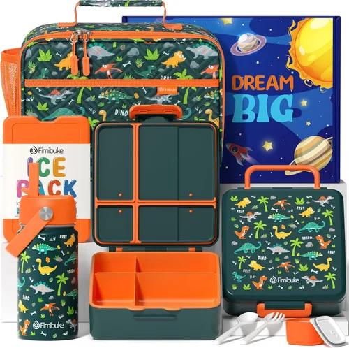 Miniatura 16 de Fimibuke Lonchera Bento para Niños con 4 Compartimentos, Bolsa de Almuerzo Aislada, Botella de Agua Aislada de Acero Inoxidable, Paquete de Hielo