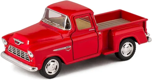 KiNSMART Camioneta Chevrolet Stepside Pickup Truck de 1955, 5 pulgadas, escala 1:32, metal moldeado a presión, camioncito pequeño (Rojo)