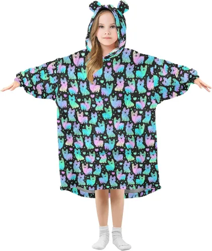 Miniatura 31 de Mantas portátiles para niños, sudadera con capucha tipo manta de gran tamaño, suave y cálida, regalos para niños, niñas y adolescentes de 3 a 14